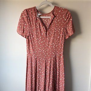 Anthropologie Leith Polka Dot Dusty Rose Midi Dress